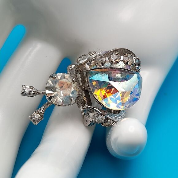 Vintage Bug Insect Rhinestone Brooch Pin, Aurora Borealis, Silver Tone - Picture 7 of 9